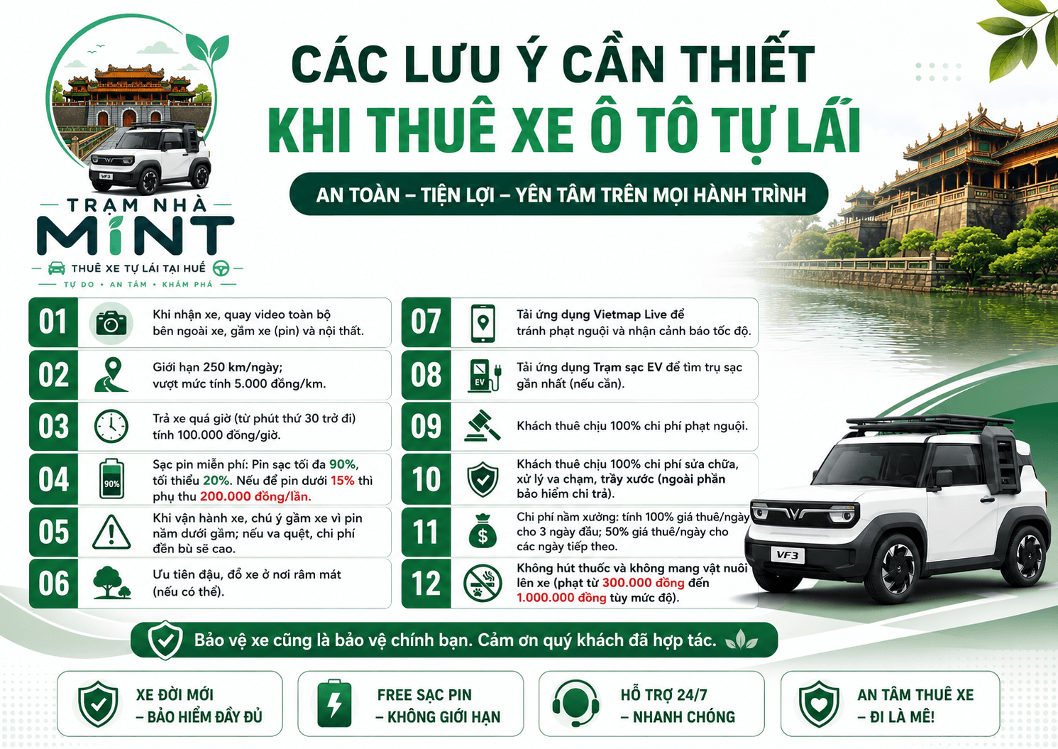 Lưu ý khi thuê xe tự lái tại Huế của TRẠM NHÀ MINT